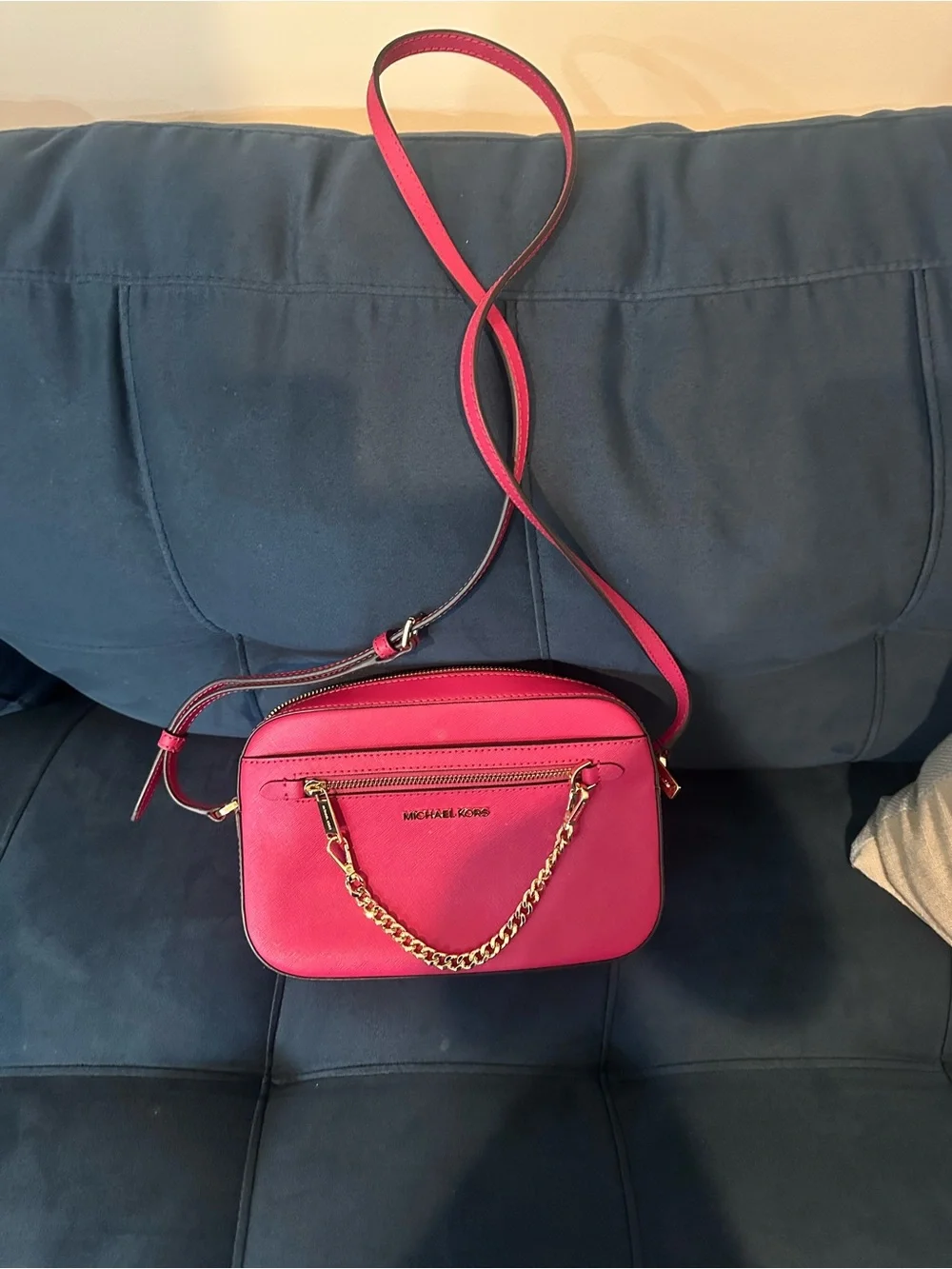 Michael Kors Hot Pink Crossbody Bag with Gold Chain